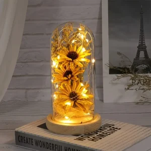 Artificial Sunflowers in Glass Dome